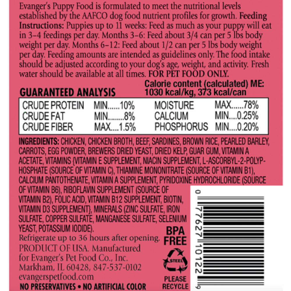 Evanger's Classic Puppy  and Underweight Dogs Canned Dog Food