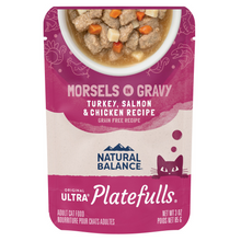 Load image into Gallery viewer, Natural Balance Original Ultra Platefulls Turkey, Salmon &amp; Chicken Recipe Morsels in Gravy Wet Cat Food Pouches