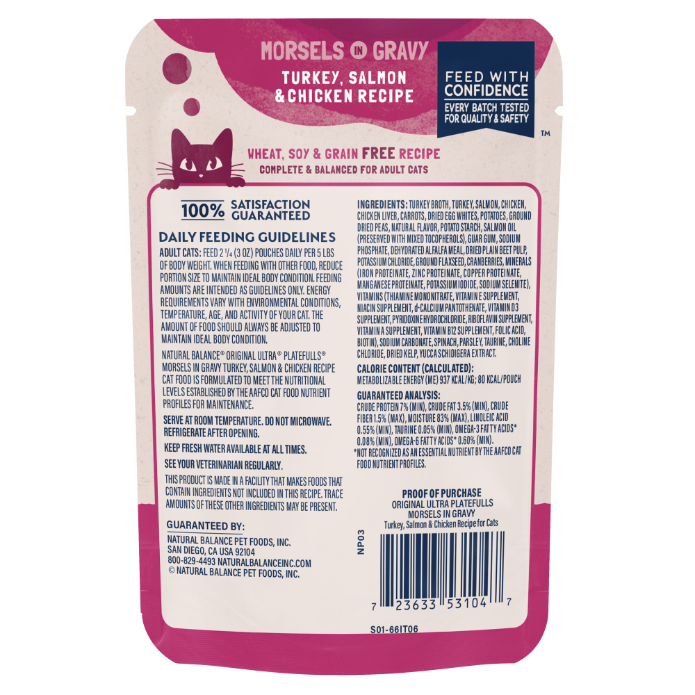 
                  
                    Natural Balance Original Ultra Platefulls Turkey, Salmon & Chicken Recipe Morsels in Gravy Wet Cat Food Pouches
                  
                