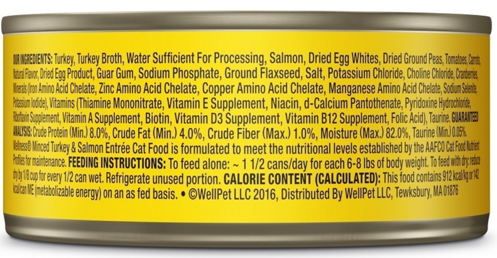 
                  
                    Wellness Grain Free Natural Minced Turkey and Salmon Entree Wet Canned Cat Food
                  
                