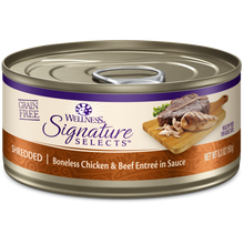 Load image into Gallery viewer, Wellness CORE Signature Selects Grain Free Canned Cat Food, Shredded Chicken &amp; Beef Entree in Sauce