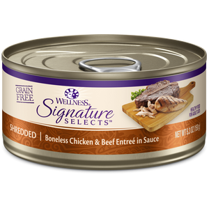 Wellness CORE Signature Selects Grain Free Canned Cat Food, Shredded Chicken & Beef Entree in Sauce