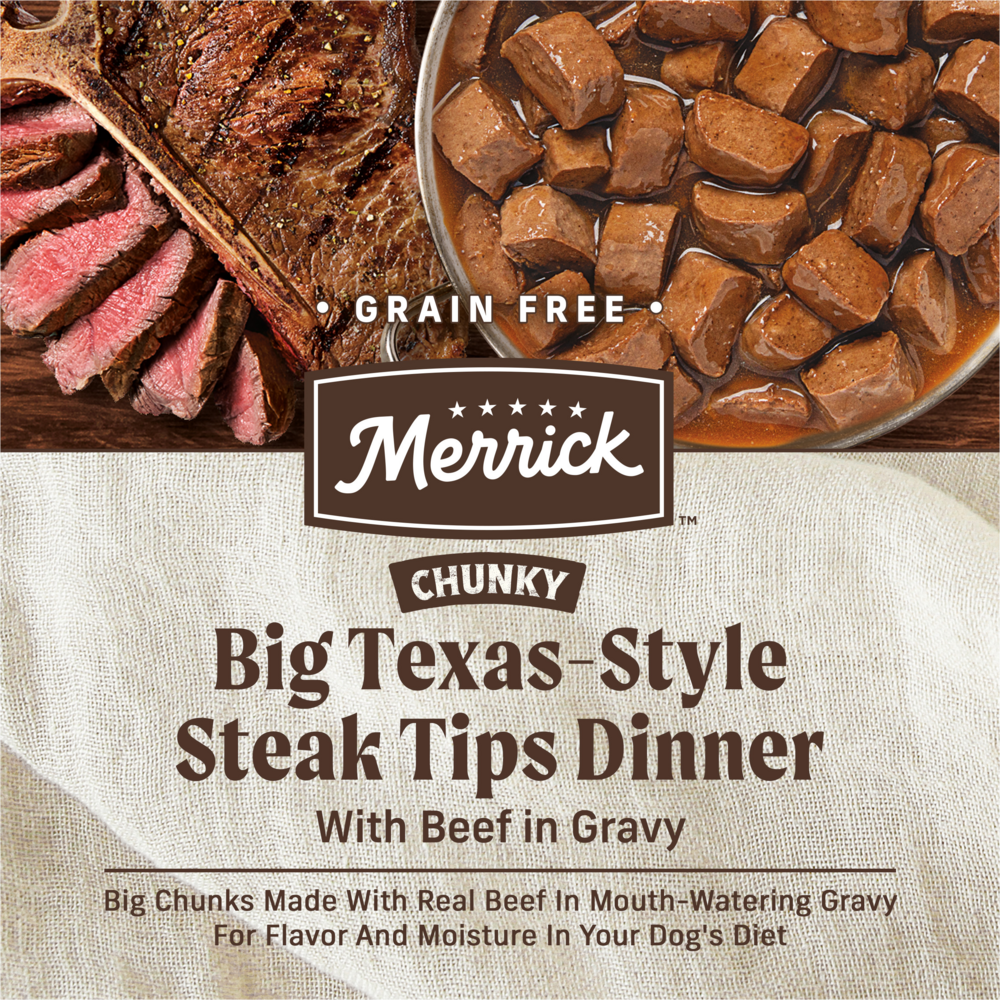 
                  
                    Merrick Grain Free Big Texas Steak Tips Dinner Canned Dog Food
                  
                