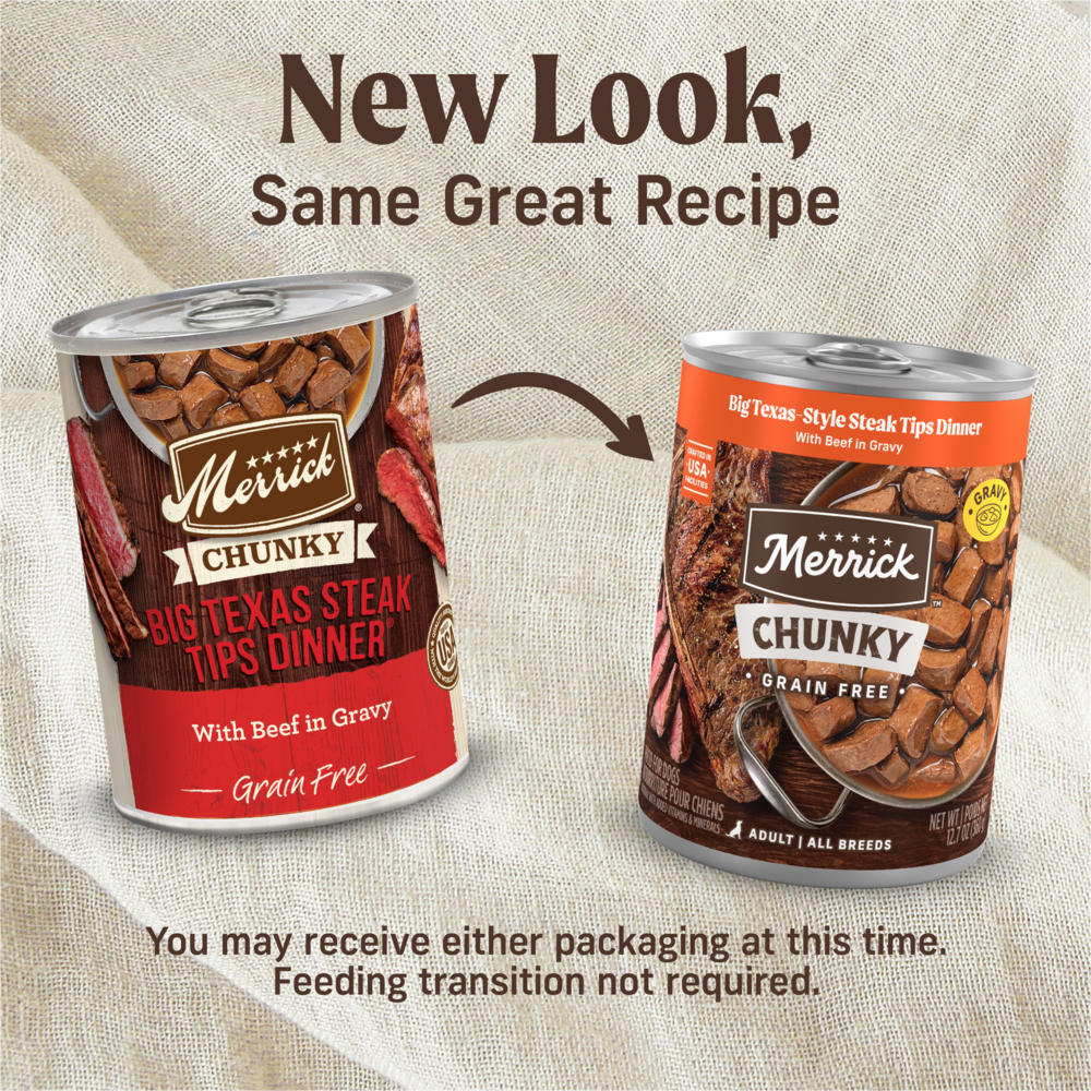 Merrick Chunky Grain Free Premium And Wholesome Canned Dog Food, Real Meat Big Texas Steak Tips Dinner