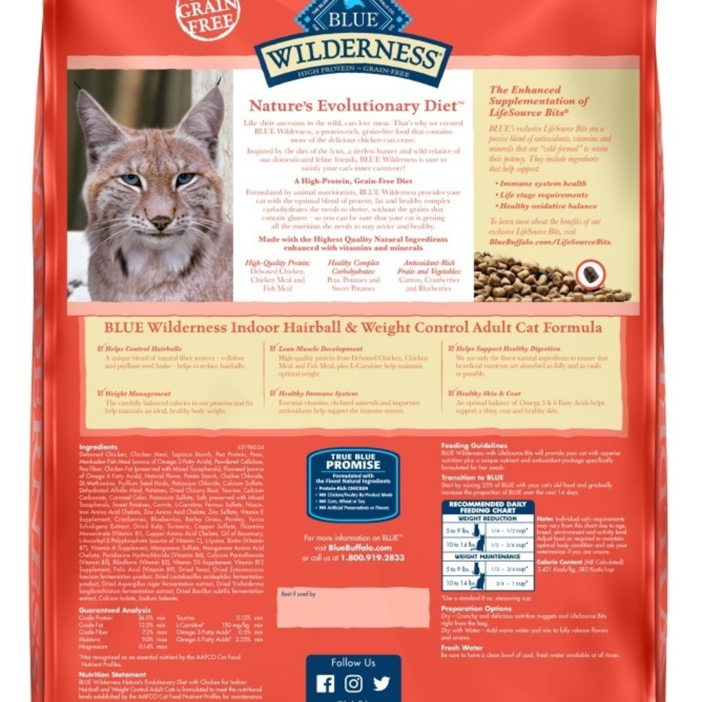 Blue Buffalo Wilderness High-Protein Grain-Free Indoor Adult Hairball & Weight Control Chicken Recipe Dry Cat Food