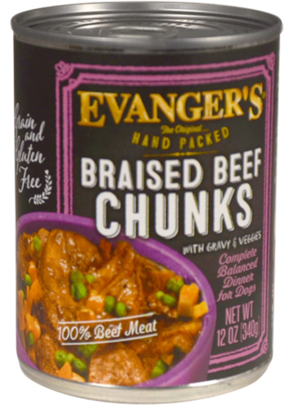 Evanger's Hand Packed Grain Free Braised Beef Chunks with Gravy Canned Dog Food