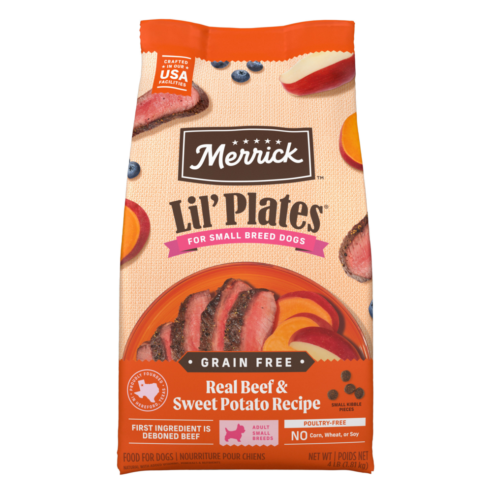 Merrick Lil Plates Small Breed Dog Food Grain Free Real Texas Beef & Sweet Potato Recipe Small Dog Food