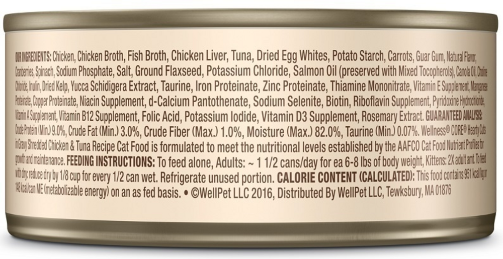 
                  
                    Wellness CORE Natural Grain Free Hearty Cuts Chicken and Tuna Canned Cat Food
                  
                