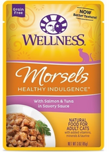 Load image into Gallery viewer, Wellness Healthy Indulgence Natural Grain Free Morsels with Salmon and Tuna in Savory Sauce Cat Food Pouch