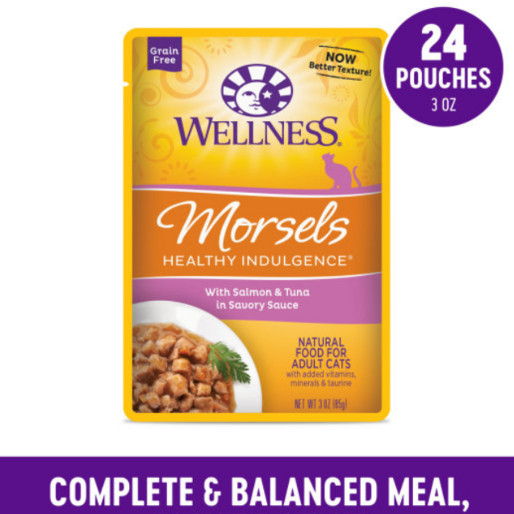 
                  
                    Wellness Healthy Indulgence Natural Grain Free Morsels with Salmon and Tuna in Savory Sauce Cat Food Pouch
                  
                