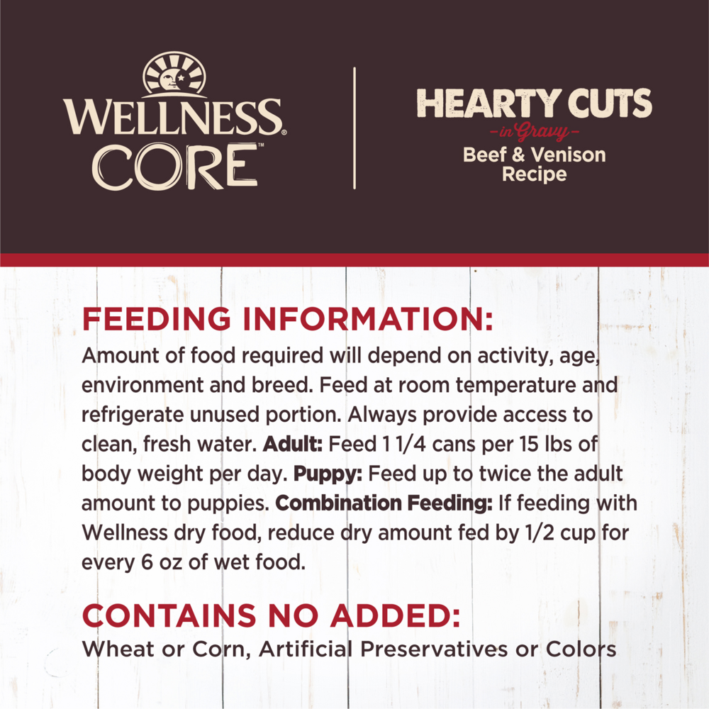 
                  
                    Wellness CORE Natural Grain Free Hearty Cuts Beef and Venison Canned Dog Food
                  
                