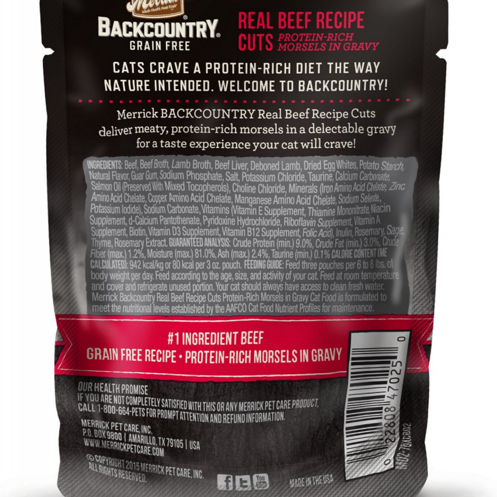 Merrick Backcountry Grain Free Premium And High Protein Wet Cat Food, Beef Recipe Cuts Morsels In Gravy