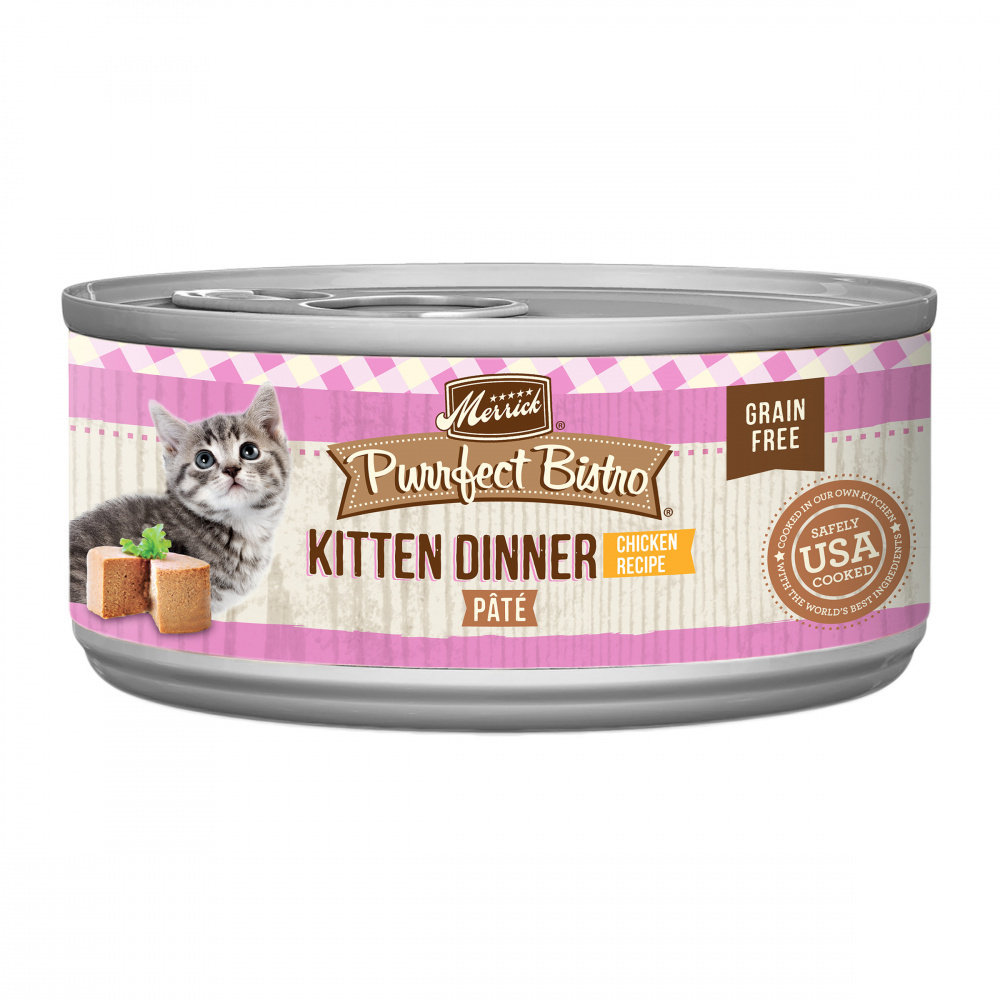 
                  
                    Merrick Purrfect Bistro Grain Free Premium Soft Canned Pate Chicken Wet Cat Food, Kitten Dinner Recipe
                  
                