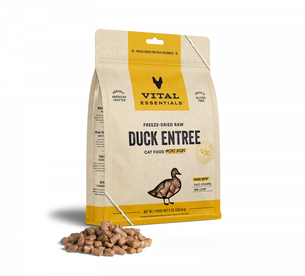 Vital Essentials Grain Free Duck Mini Nibs Freeze Dried Raw Food for Cats