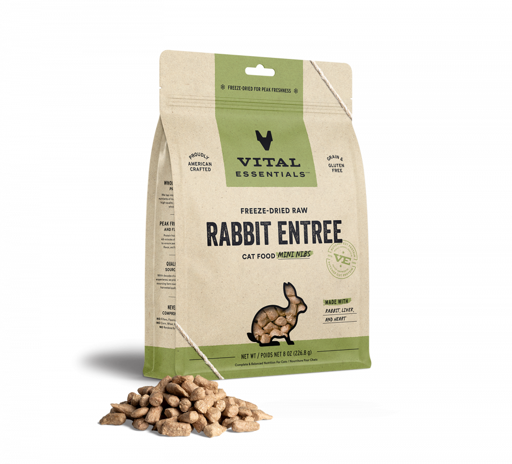 Vital Essentials Grain Free Rabbit Mini Nibs Freeze Dried Raw Food for Cats