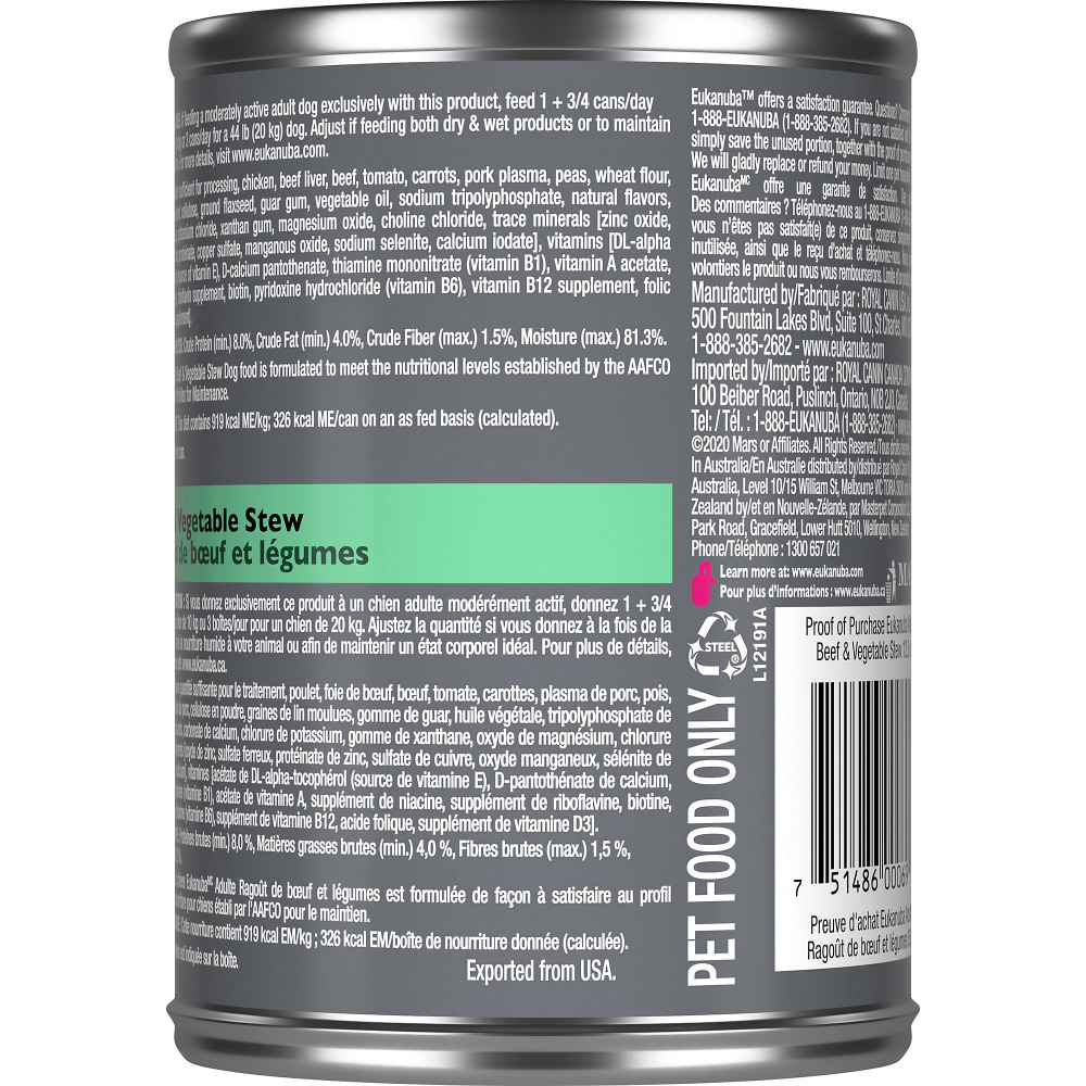 
                  
                    Eukanuba Adult Beef & Vegetable Stew Canned Dog Food
                  
                