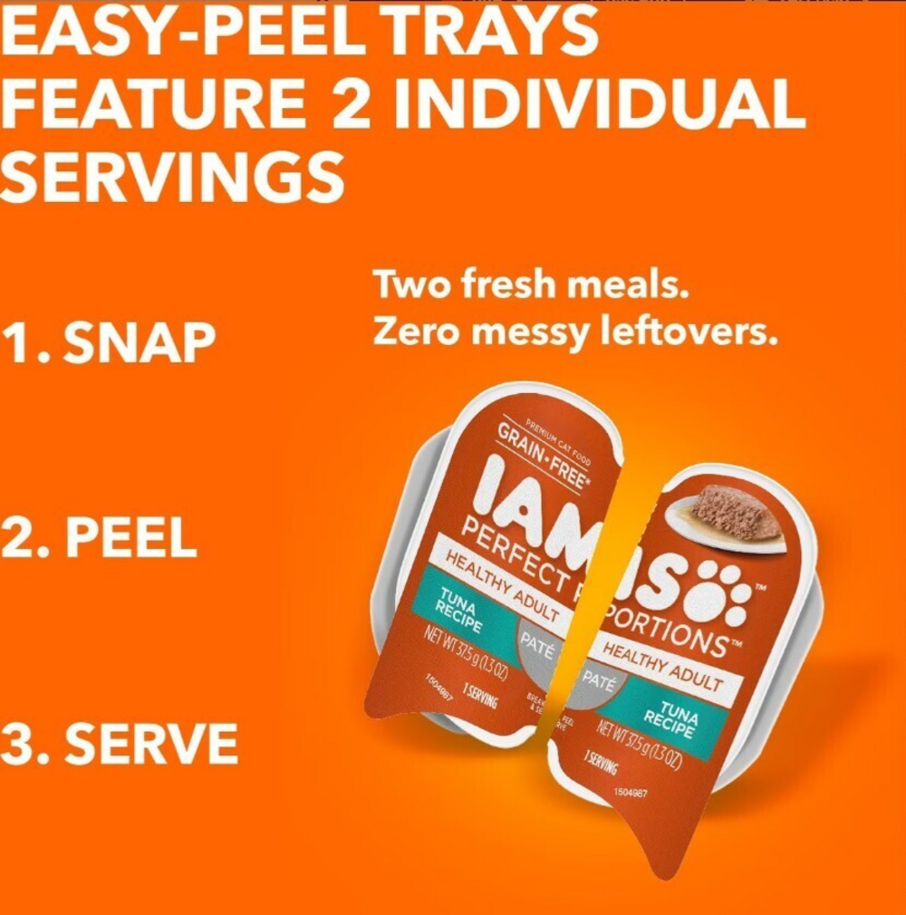 Iams Perfect Portions Healthy Adult Tuna Pate Wet Cat Food Tray