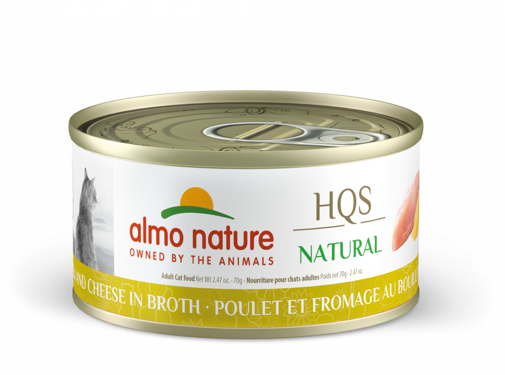 Almo Nature HQS Natural Cat Grain Free Chicken and Cheese In Broth Canned Cat Food