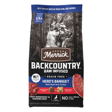 Load image into Gallery viewer, Merrick Backcountry Grain Free Dry Adult Dog Food, Kibble With Freeze Dried Raw Pieces Heros Banquet Recipe