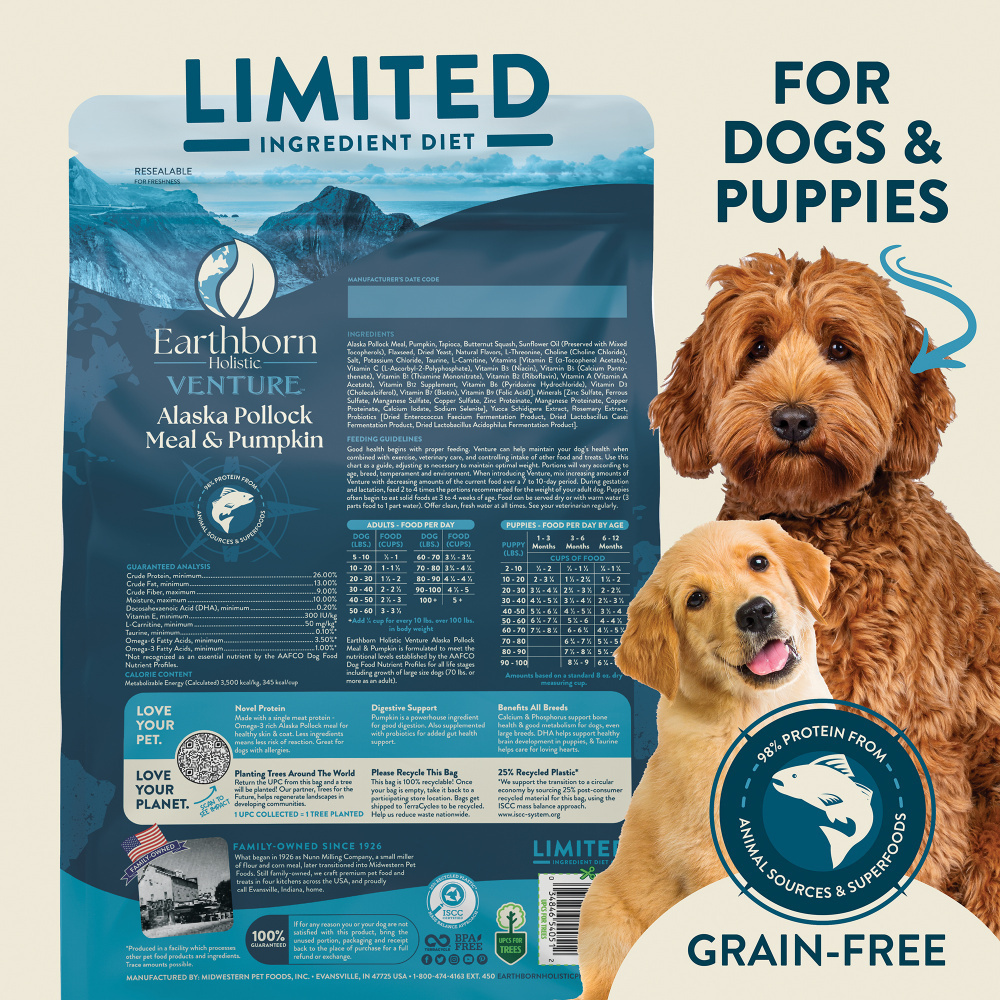 
                  
                    Earthborn Holistic Venture Grain Free Alaska Pollock Meal and Pumpkin Dry Dog Food
                  
                