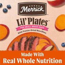 Load image into Gallery viewer, Merrick Lil Plates Small Breed Dog Food Grain Free Real Texas Beef &amp; Sweet Potato with Raw Bites Recipe Small Dog Food