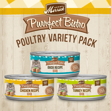 Load image into Gallery viewer, Merrick Purrfect Bistro Grain Free Premium Canned Pate Adult Wet Cat Food, Variety Pack, Chicken, Duck, Turkey