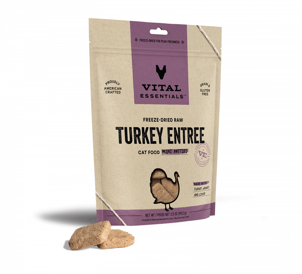 Vital Essentials Grain Free Turkey Dinner Patties Freeze Dried Raw Food for Cats