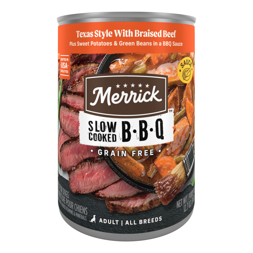 Merrick Wet Dog Food Slow-Cooked BBQ Texas Style with Braised Beef Grain Free Canned Dog Food
