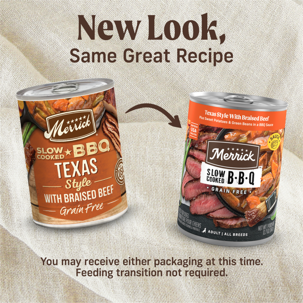 Merrick Wet Dog Food Slow-Cooked BBQ Texas Style with Braised Beef Grain Free Canned Dog Food