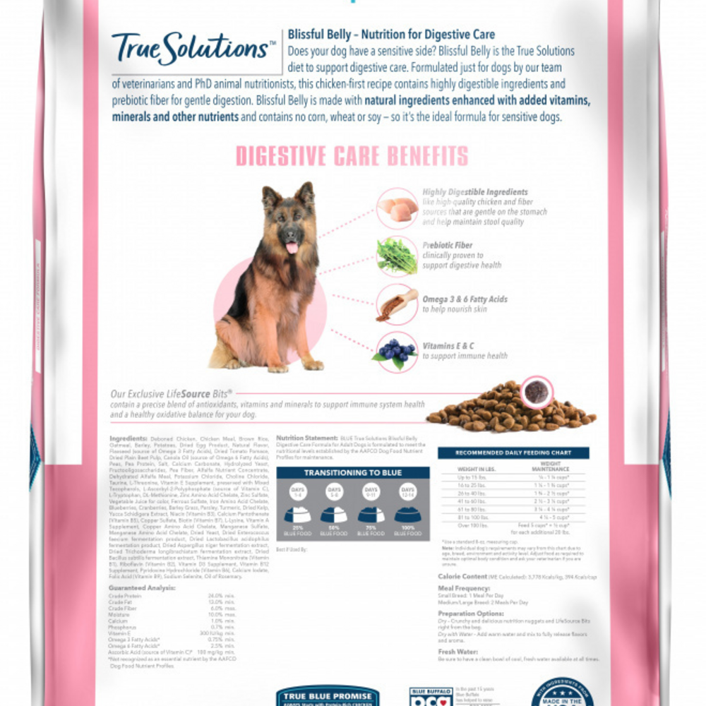 Blue Buffalo True Solutions Blissful Belly Digestive Care Formula Chicken Recipe Adult Dry Dog Food