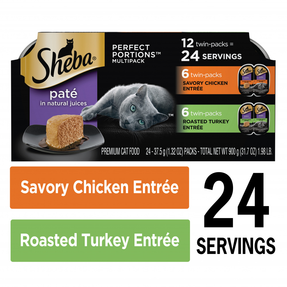 
                  
                    Sheba Pate Variety Pack Savory Chicken & Roasted Turkey Entres Perfect Portions Twin Pack Wet Cat Food
                  
                