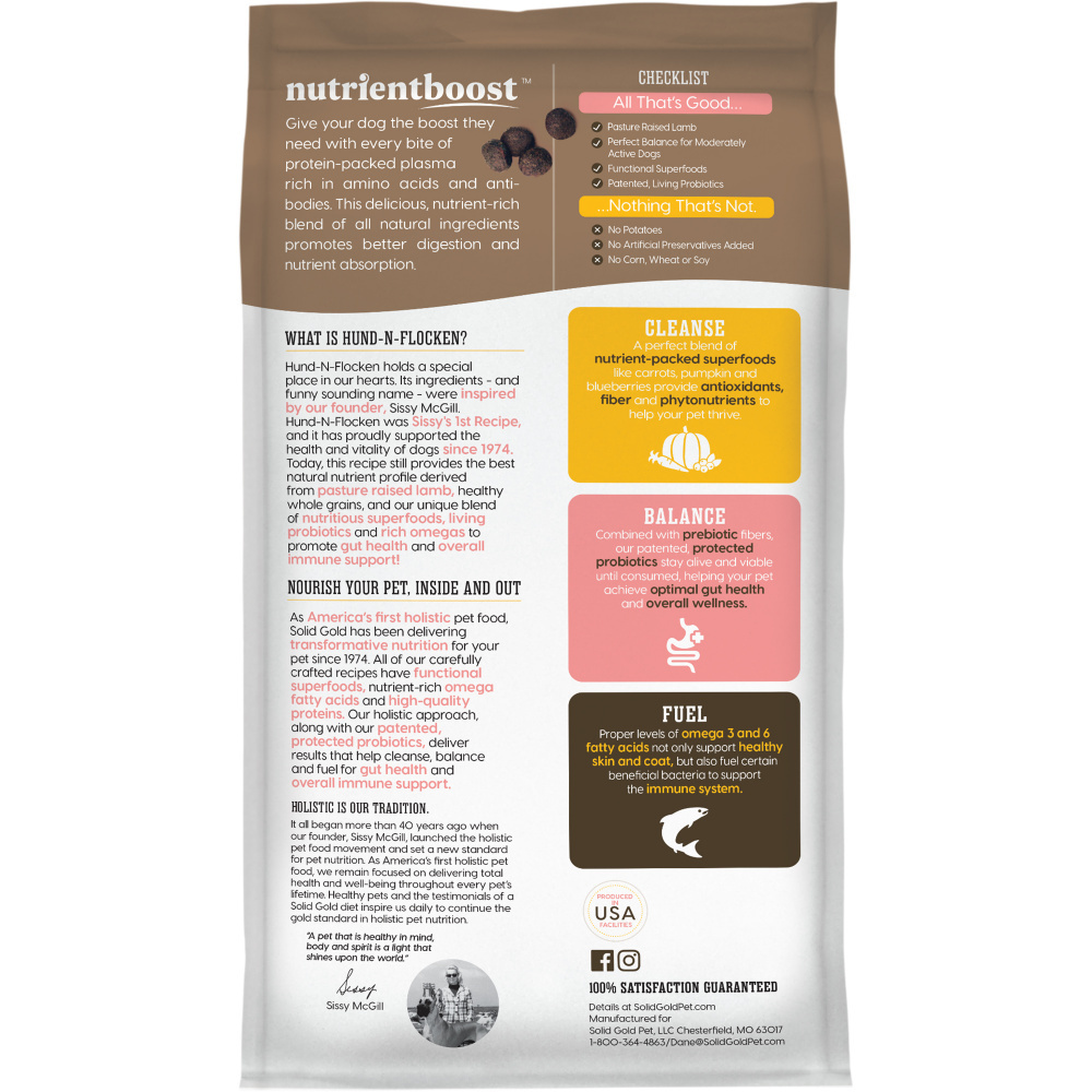 
                  
                    Solid Gold NutrientBoost Hund-N-Flocken with Lamb, Brown Rice & Pearled Barley Dry Dog Food
                  
                