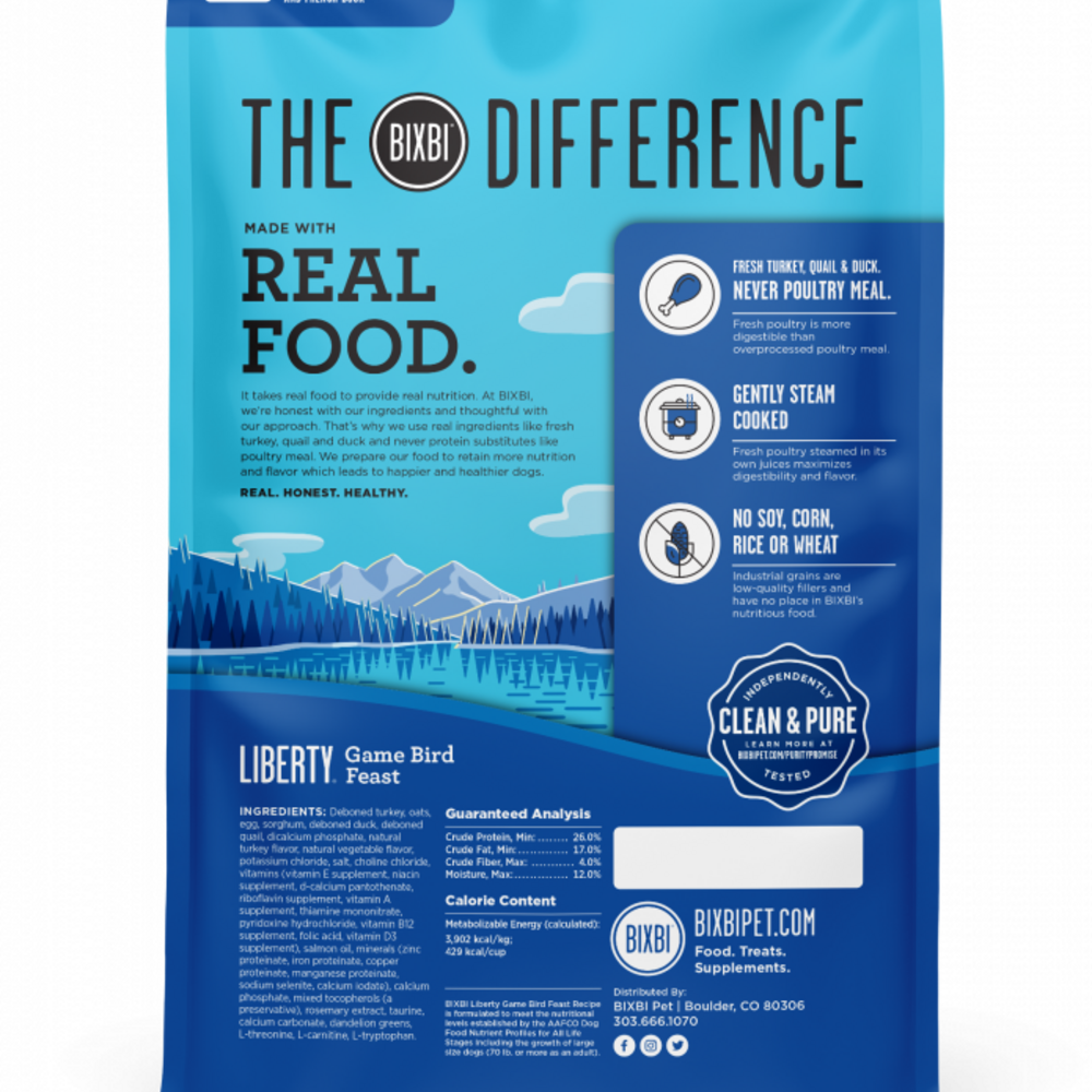 Bixbi Liberty Gamebird Feast (Turkey, Quail, Duck) Kibble Dog Food