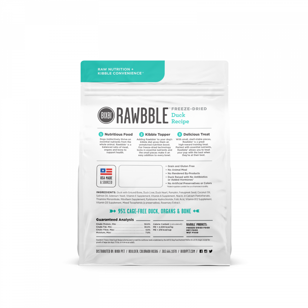 Bixbi Rawbble Freeze Dried Duck Dog Food