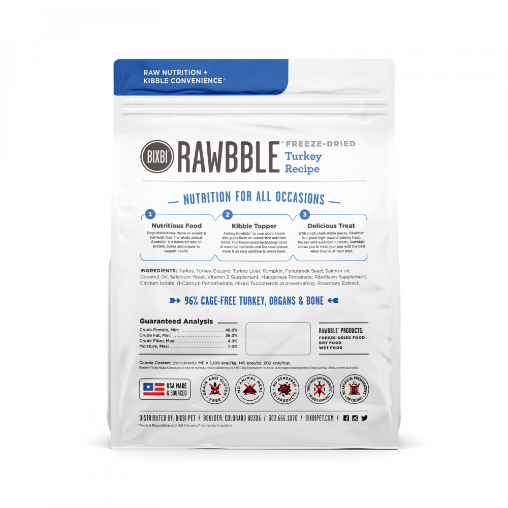 Bixbi Rawbble Freeze Dried Turkey Dog Food