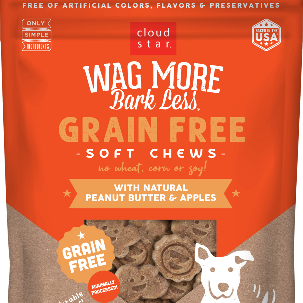 Cloud Star Wag More Bark Less Soft Chews Grain Free Peanut Butter & Apples Dog Treats