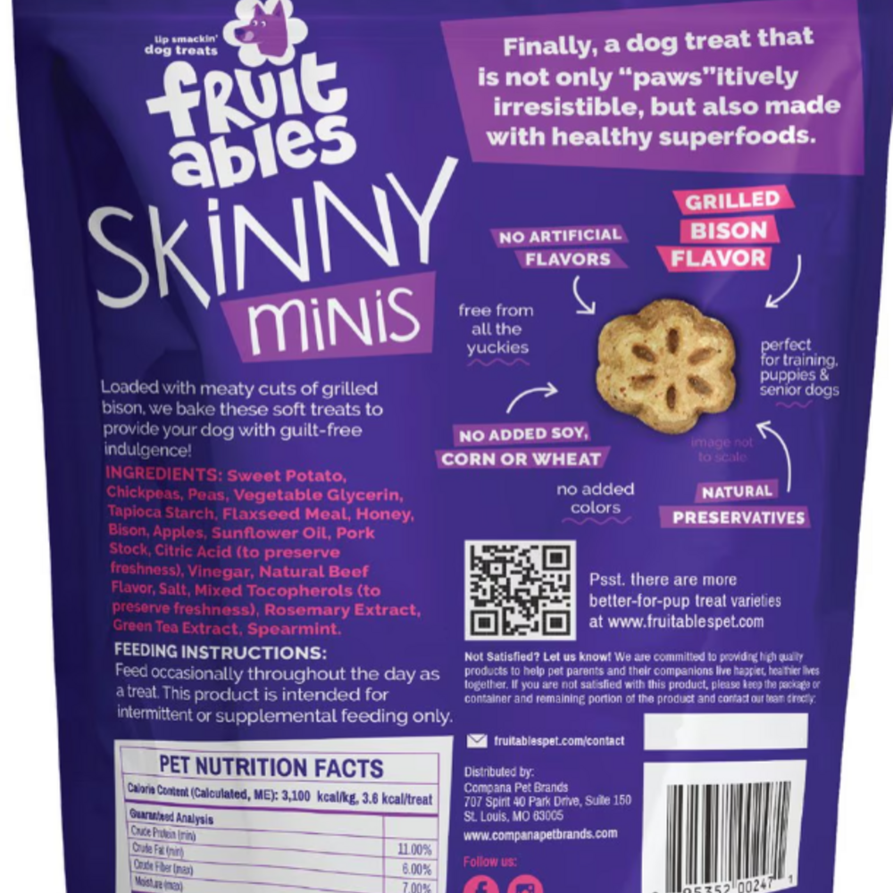 
                  
                    Fruitables Skinny Minis Grilled Bison Flavor Soft & Chewy Dog Treats
                  
                
