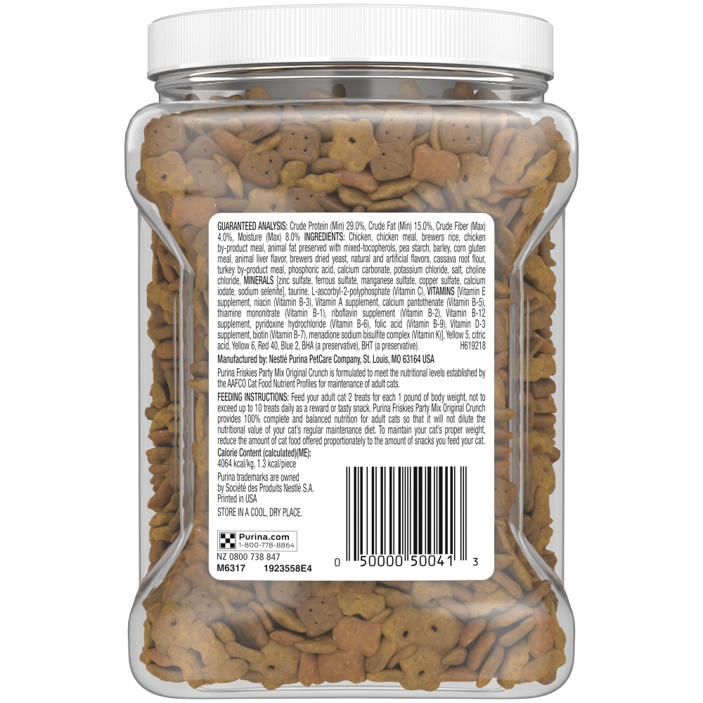 Purina Friskies Party Mix Crunch Original Chicken Liver and Turkey Cat Treats Canister