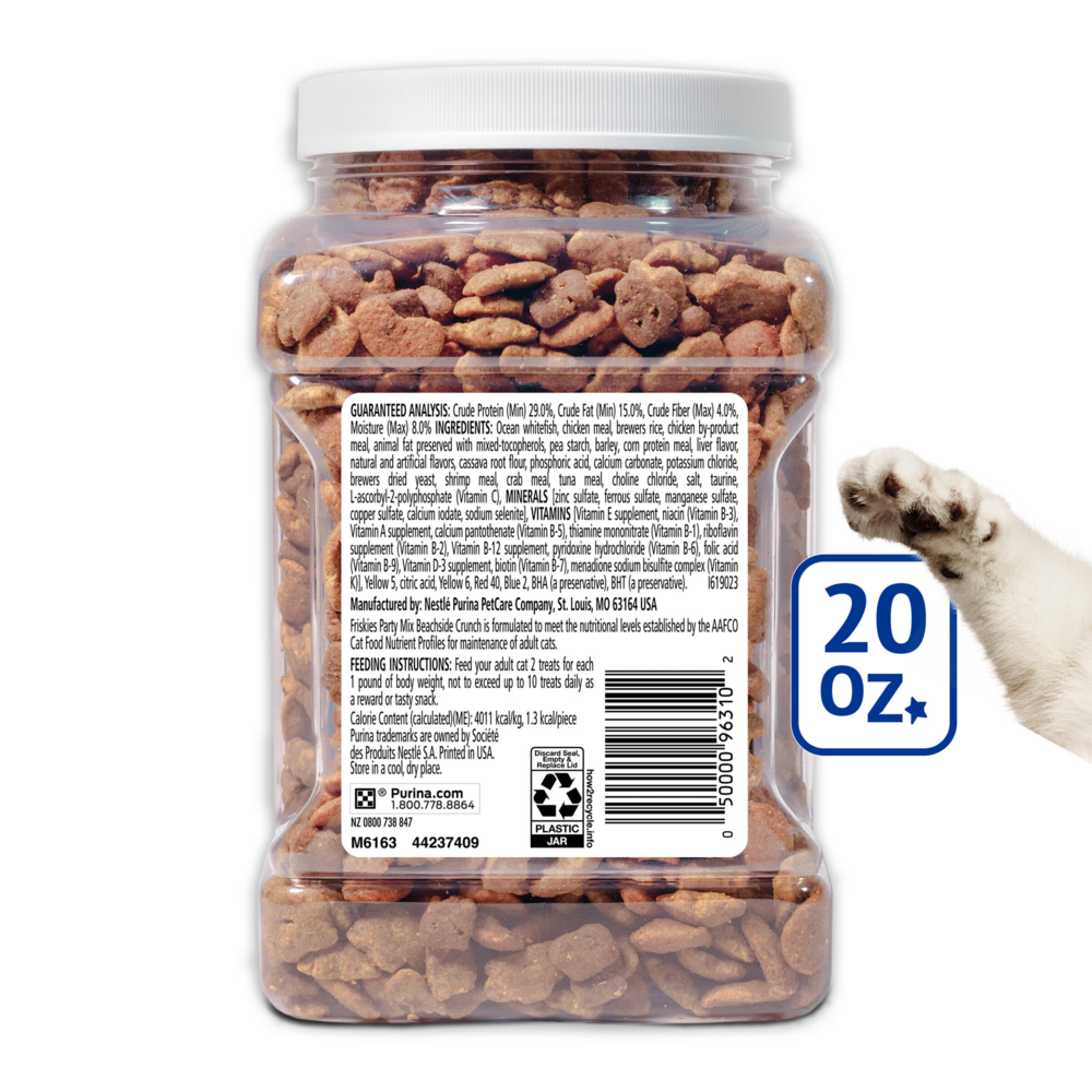Purina Friskies Party Mix Beachside Crunch Shrimp Crab and Tuna Cat Treats Canister