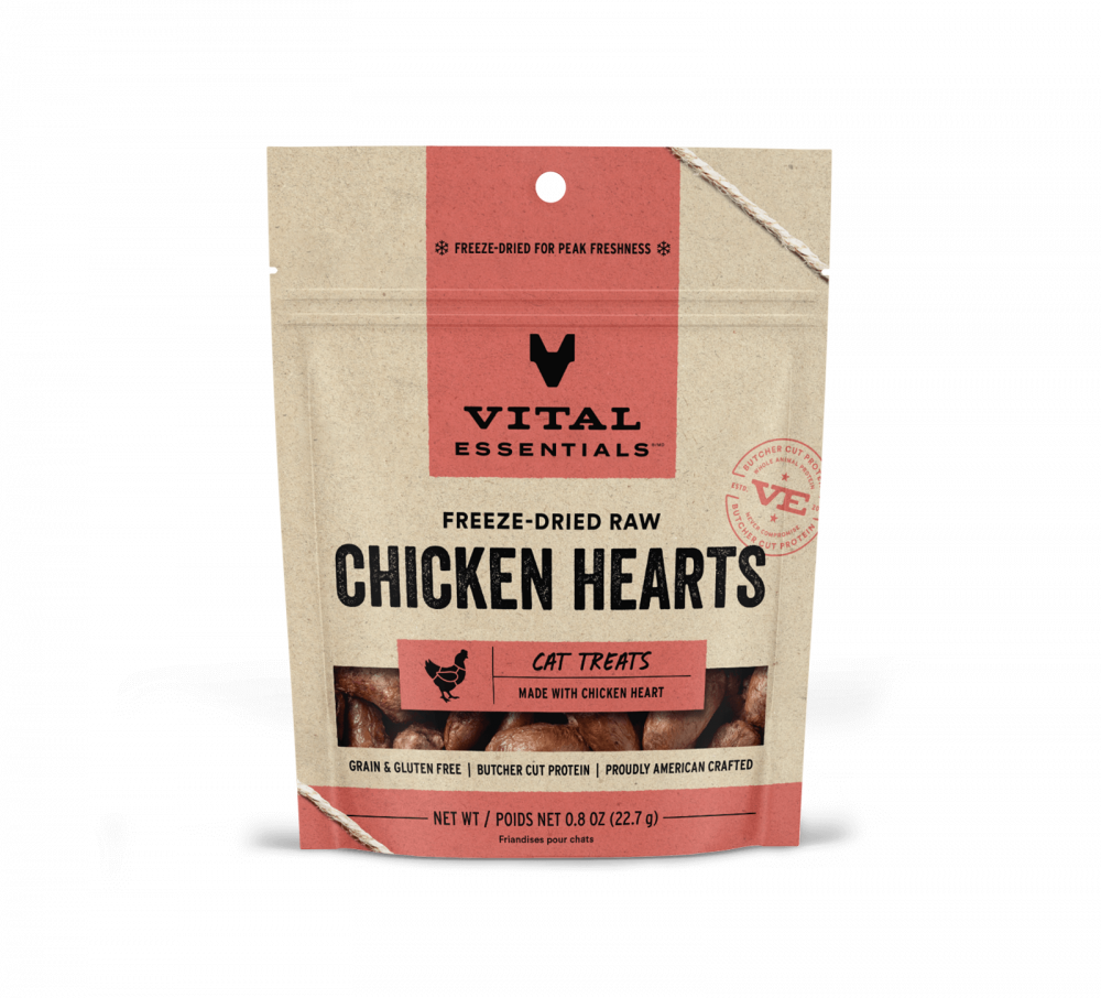 Vital Essentials Freeze Dried Grain Free Chicken Hearts Limited Ingredient Cat Treats