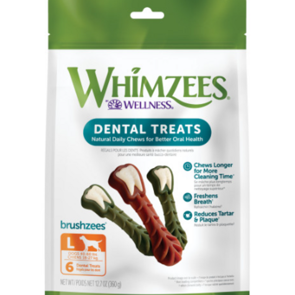 Whimzees Brushzees Natural Daily Dental Large Breed Dog Treats