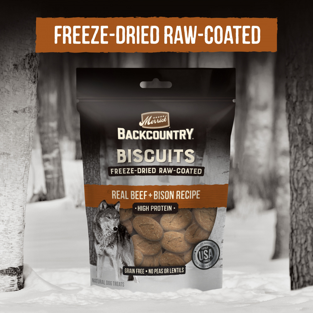 
                  
                    Merrick Backcountry Grain Free Beef & Bison Recipe Freeze Dried Raw Coated Biscuit Dog Treats
                  
                