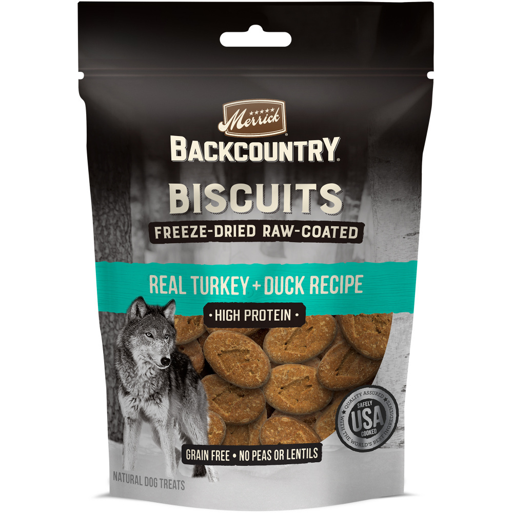 
                  
                    Merrick Backcountry Grain Free Turkey & Duck Recipe Freeze Dried Raw Coated Biscuit Dog Treats
                  
                