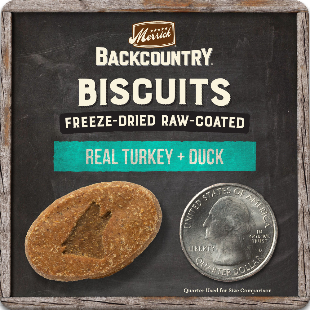 
                  
                    Merrick Backcountry Grain Free Turkey & Duck Recipe Freeze Dried Raw Coated Biscuit Dog Treats
                  
                