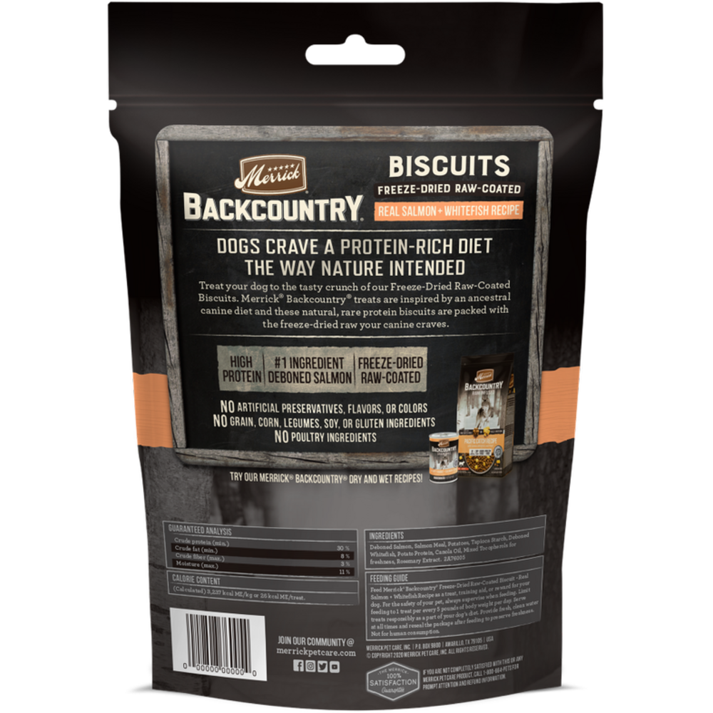 
                  
                    Merrick Backcountry Grain Free Salmon & Whitefish Recipe Freeze Dried Raw Coated Biscuit Dog Treats
                  
                