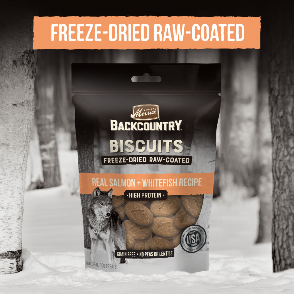 
                  
                    Merrick Backcountry Grain Free Salmon & Whitefish Recipe Freeze Dried Raw Coated Biscuit Dog Treats
                  
                