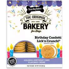 Load image into Gallery viewer, Three Dog Bakery Lick&#39;n Crunch Birthday Confetti Golden Birthday Cake Flavored Filling