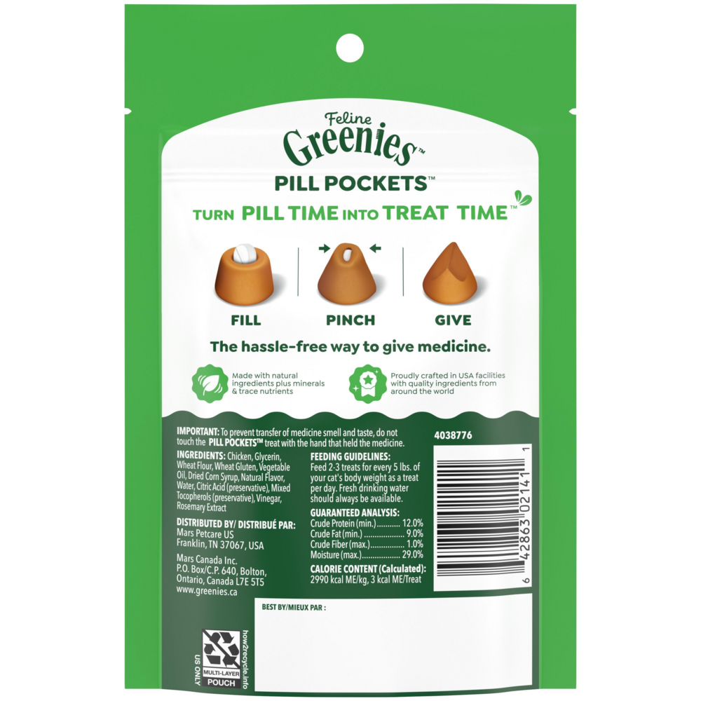 Greenies Pill Pockets Feline Chicken Flavor Cat Treats