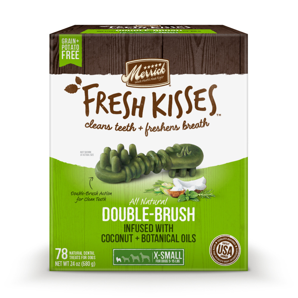 Merrick Fresh Kisses Coconut Oil and Botanics Dental Dog Chews Extra Small
