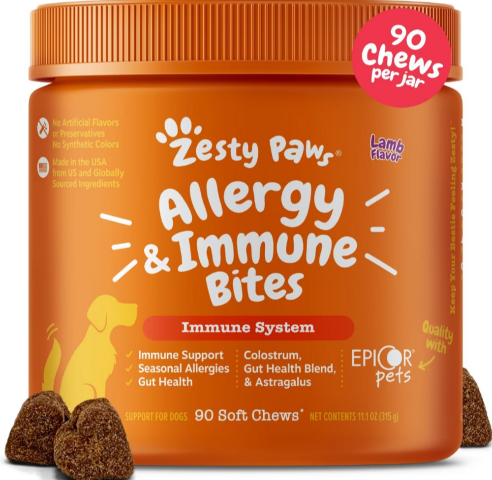 Zesty Paws Aller-Immune Bites for Seasonal Allergies Lamb Flavor Immune Function   Sensitive Skin & Gut Health for Dogs